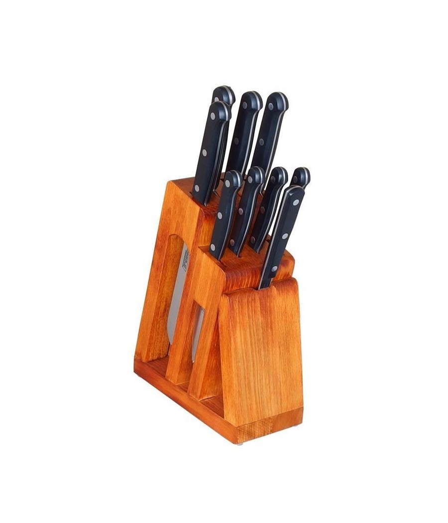 Sada 8 nožů a vidlice v dřevěném stojanu, KDS
