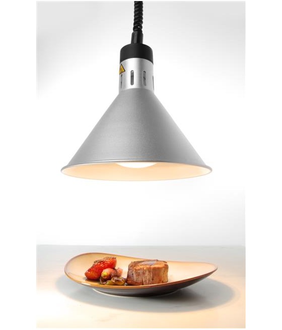 Hendi lampa na ohřev jídel – závěsná, kuželová, stříbrná, 230V/250W, ø275x(V)250mm