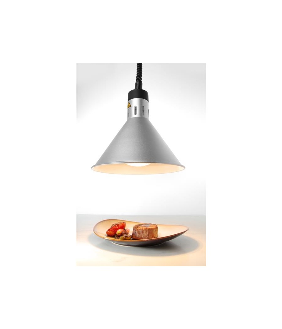 Hendi lampa na ohřev jídel – závěsná, kuželová, stříbrná, 230V/250W, ø275x(V)250mm