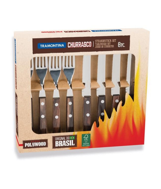 Sada příborů Churrasco na steaky/pizzu, Tramontina, Hnědá, 8 ks