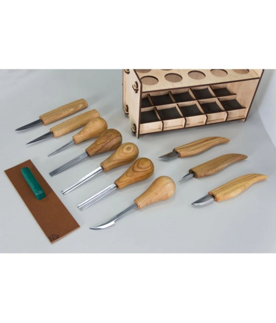 BeaverCraft řezbářské nářadí sada S52, 10 nožů + broušení a stojan