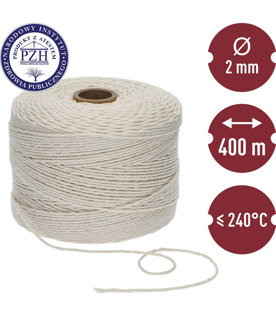 Bílá bavlněná šňůrka na klobásy (240°C) 400 m / 500 g