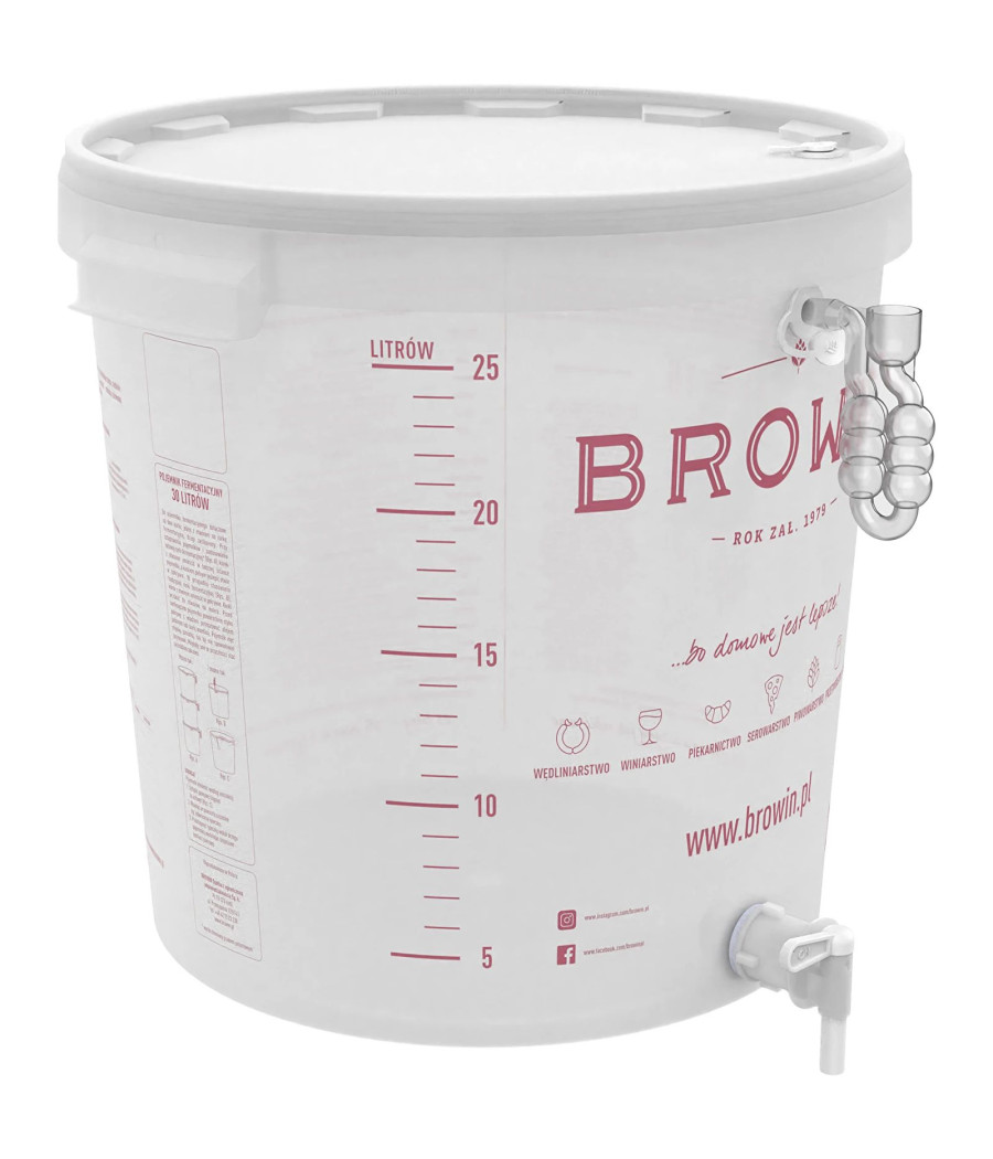 30 l fermentační nádoba s víkem Browin, kohoutkem a UA hadičkou
